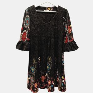 Womens Sweater Dress Medium Floral Boho Chic Artsy Modest Casual Comfort